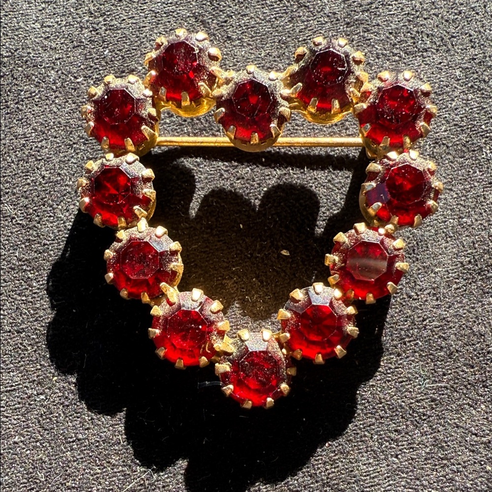 Vintage  Gold and Red Heart Brooch